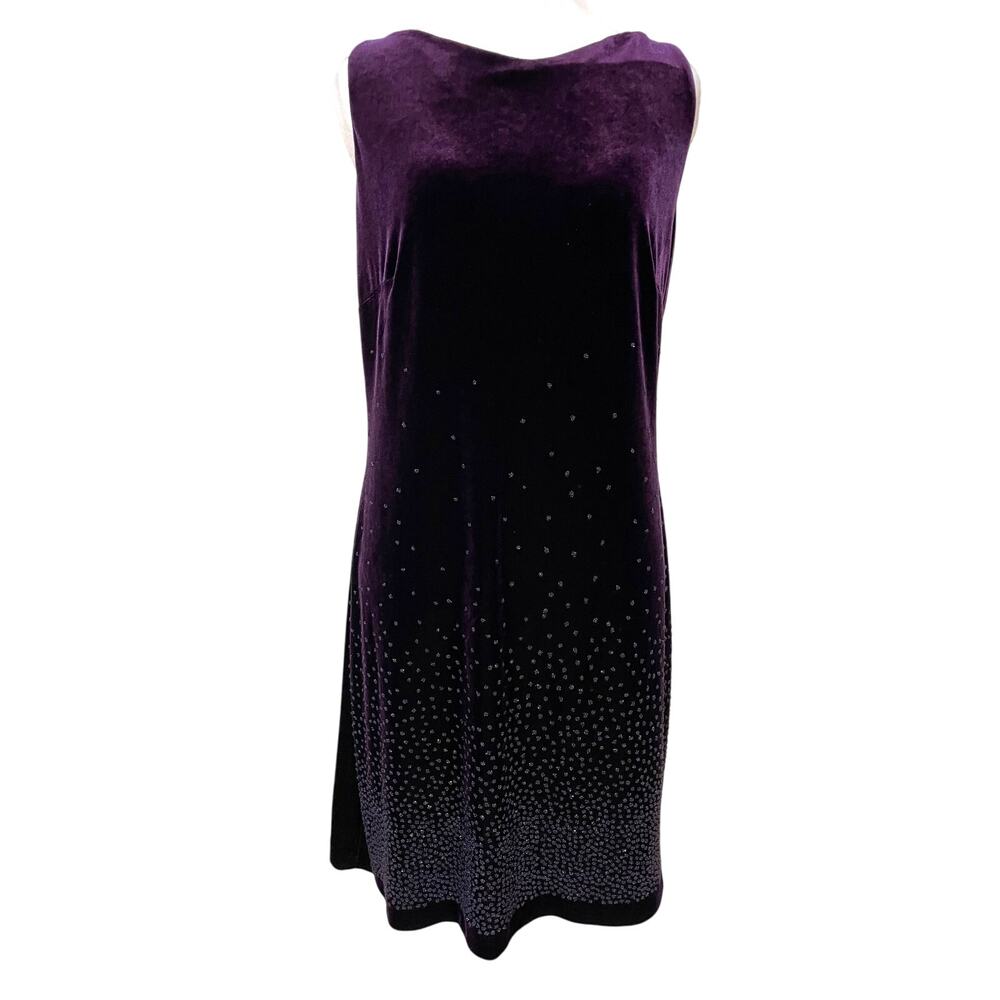 Vintage Jody of California Velvet Beaded Dress L Purple Whimsygoth Dark Fairy
